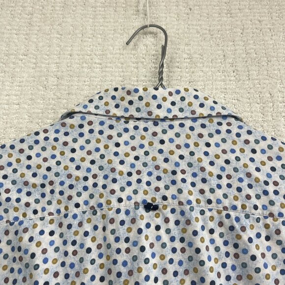 7 Downie St Mens Sz L Short Sleeve Button Up Shirt Multicolor Polka Dots AOP - Picture 11 of 14